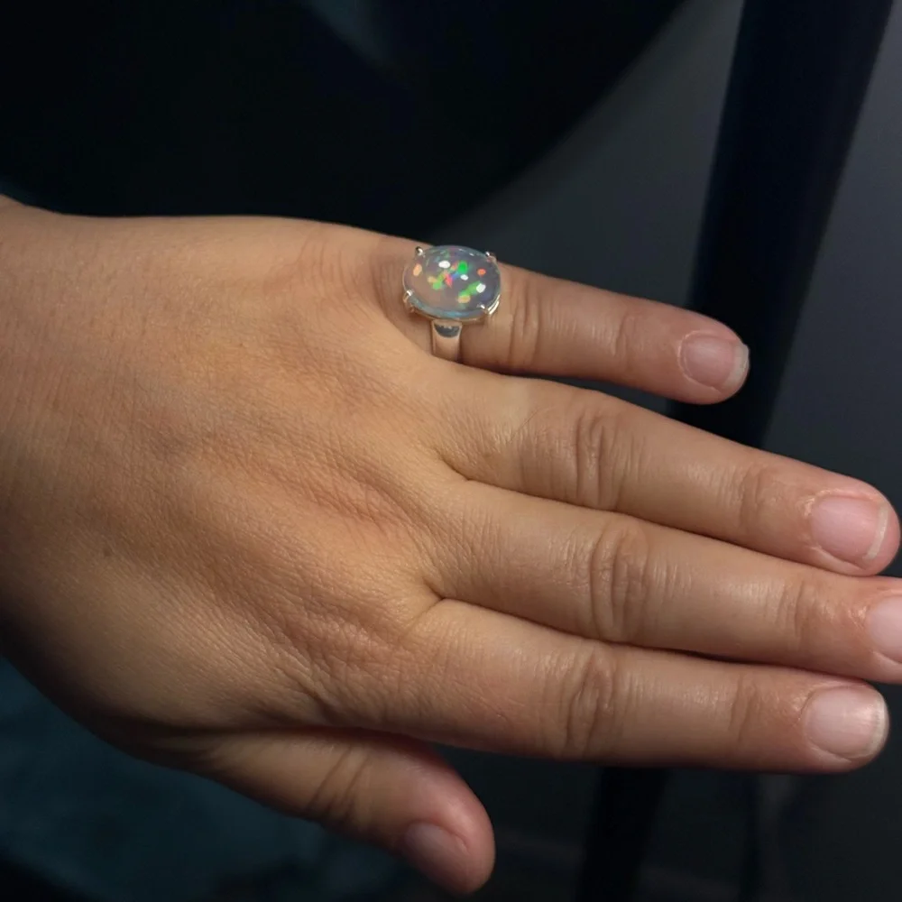 Handmade 925 Sterling Silver Australian Opal Ring 4 Carat Size 5.5